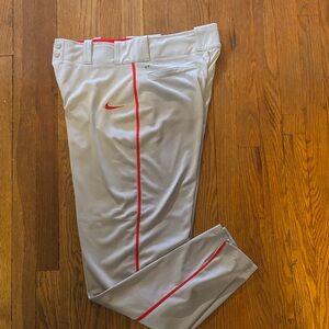 Nike Men's Light Gray Baseball Pants with Red Details